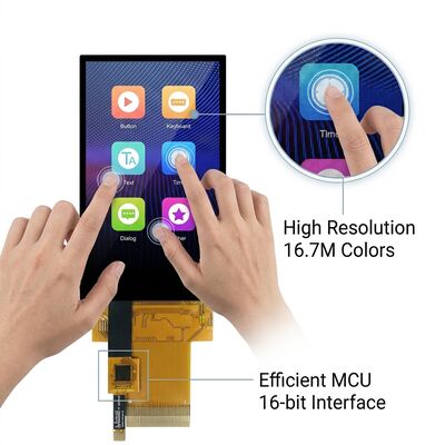 NT35510 Driver IC IPS TFT LCD Display 3.97 Inch with MCU 16bit Interface 16.7M Colors