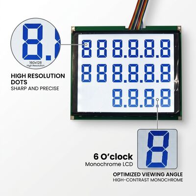 6 O'clock Monochrome LCD Panel , Dot Matrix LCD Display 160x128