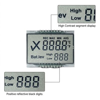 TN Positive Reflective Monochrome LCD Display Black Digits Custom Segment